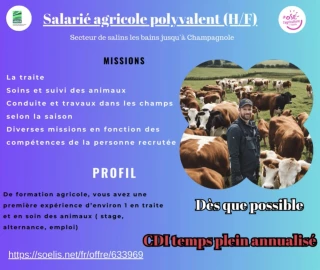 Emploi agricole polyvalent chez Soelis : CDI temps plein